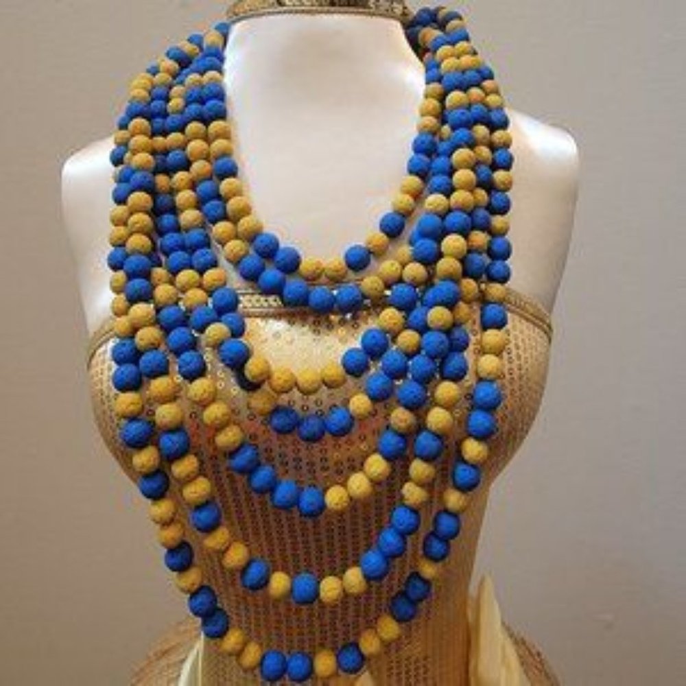 Royal Blue and Gold 7-Strand Lava Bead Necklace